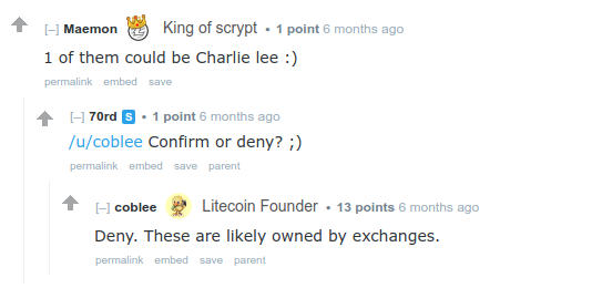 Charlie Lee denyied rich-list address ownership