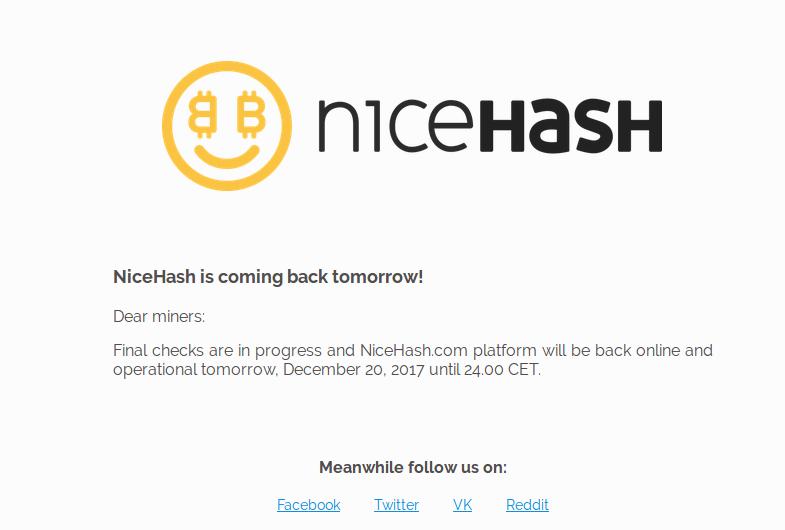 Nicehash resumes operations on December 20