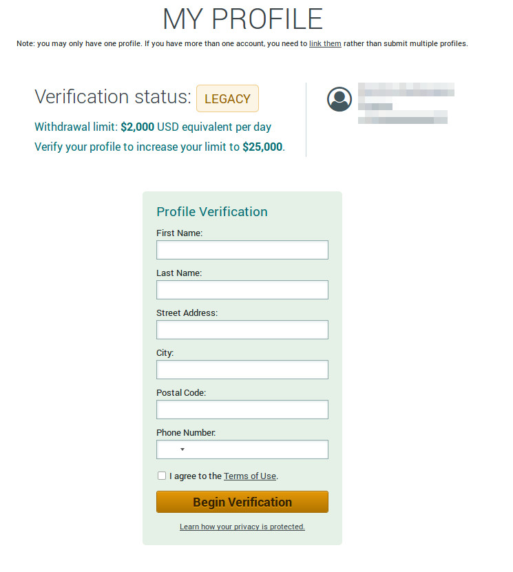 Poloniex verification process first page